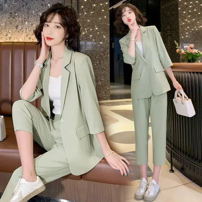 Two Piece Set Pants for Women Trouser Suit Pink Womens 2 Pant Sets Outfit Capris and Blazer Baggy with Sleeve Chic Elegant Cheap