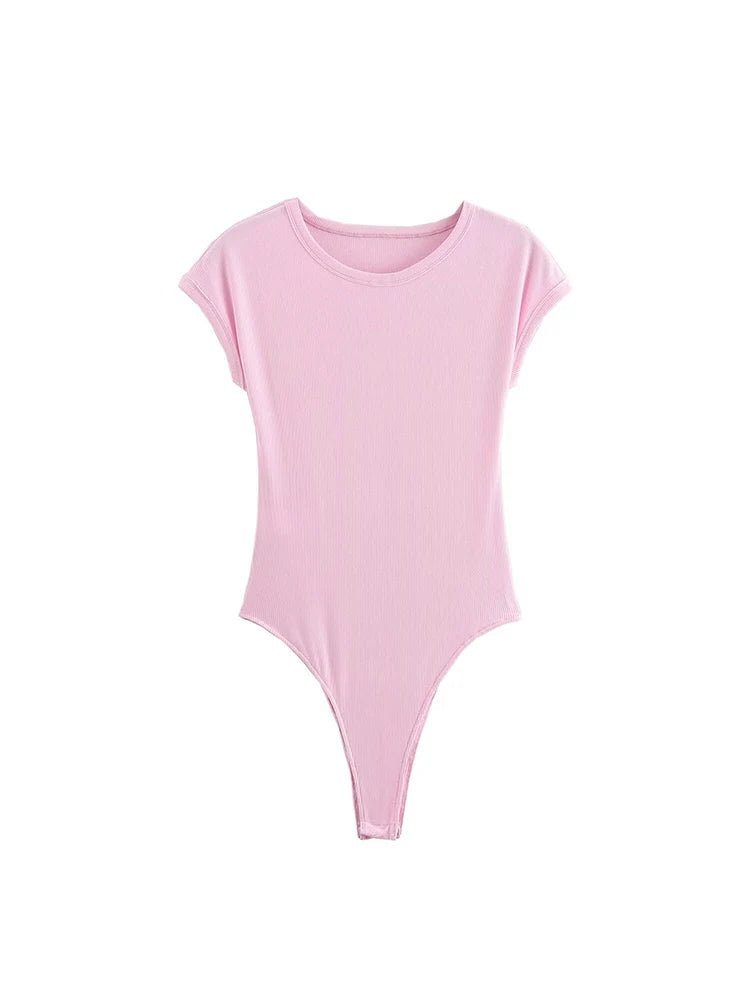 TFMLN Casual Basic Bodysuit For Women Summer New Short Sleeve Woman Simple Top Chic Bodycon Jumpsuit Romper Ladies 2025