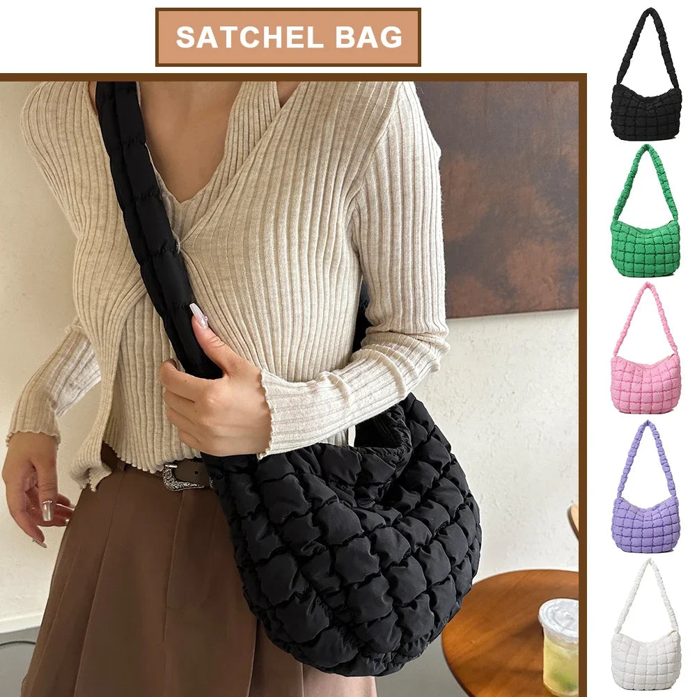 Ladies Quilted Pleated Sling Bag Solid Color Cloud Tote Bag Versatile Quilted Cloud Purse Large Capacity Commuting Bags