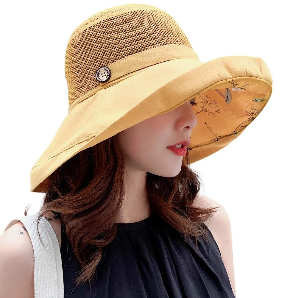 Summer Printed Wide Brim Hollow Breathable Hat For Women Holiday Beach Visor Panama Cap Sunscreen Sun Hat Summer Essentials