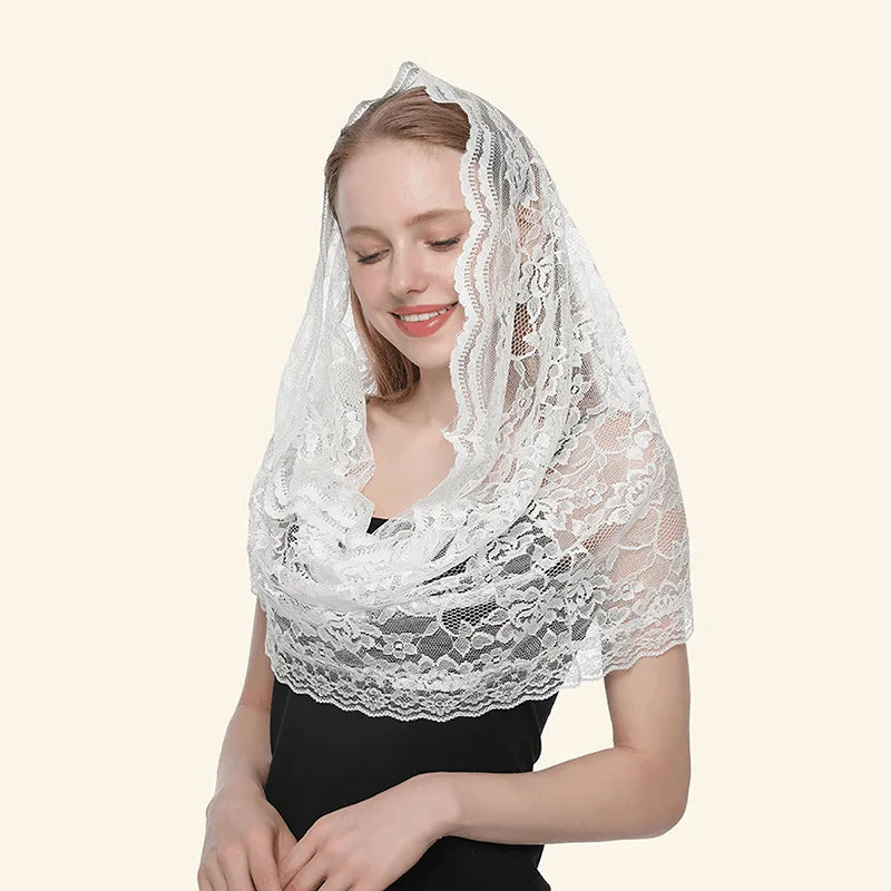 Korean Style New Women Lace Flower Scarf Autumn Lady White Black Solid Color Ring Scarves Soft Shawl Foulard Female Wrap Shawls