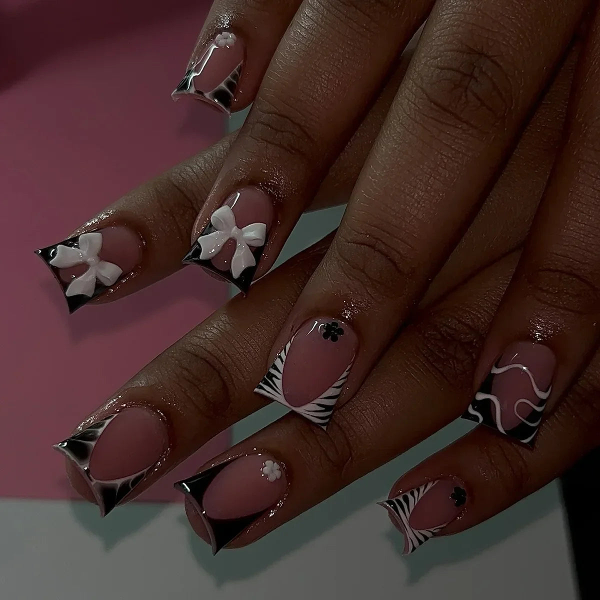 Black and White Press-On Nails