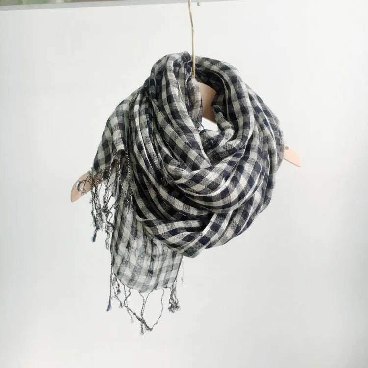 High Quality 100% Linen Scarf Plaid Shawl Four Seasons Scarves Muslim Scarves For Lady