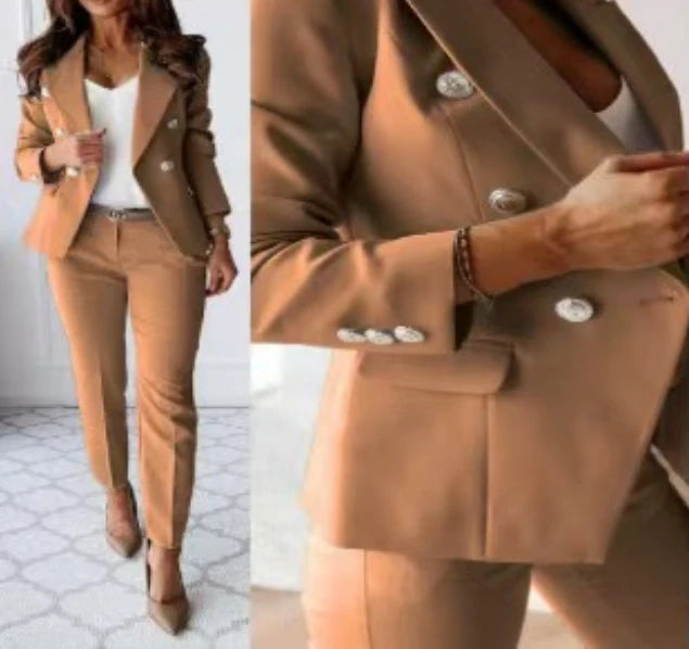 Two Piece Sets Woman Outfit 2025 Spring Solid Color Versatile Temperament Blazer Coat & Fashiona Casual Pocket Design Pants Set