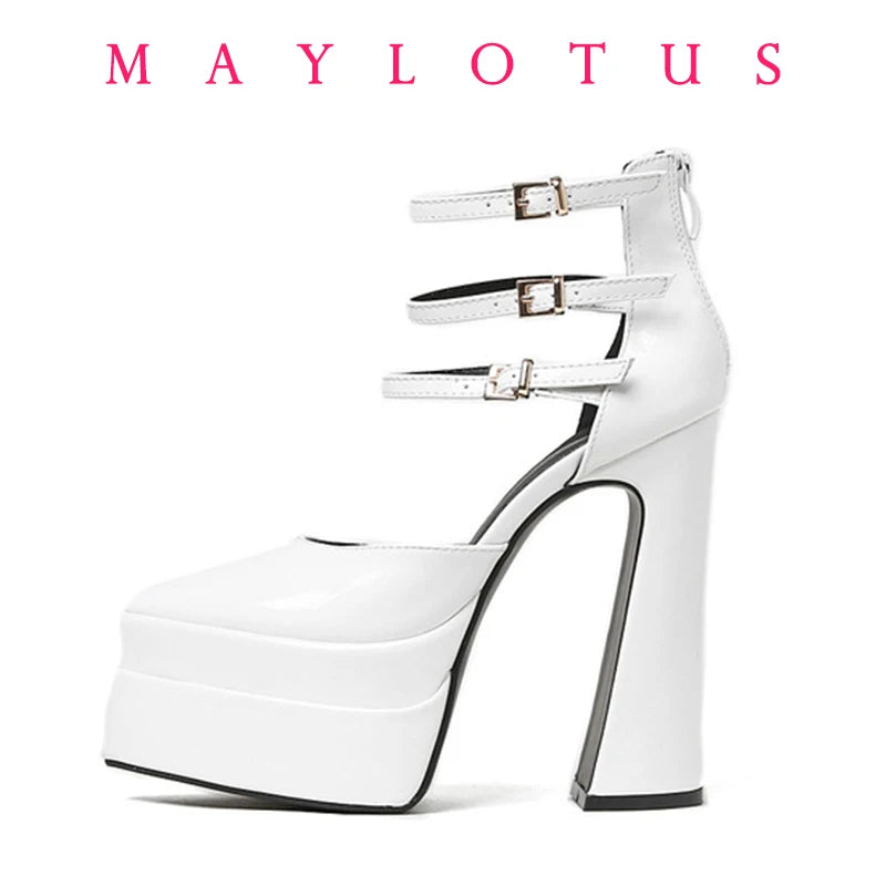 2025 Point Toe High Heels Platform Women's Shoes With Straps Sexy Pump Latest Buckle Casual Pumps Female Chunky Shoes