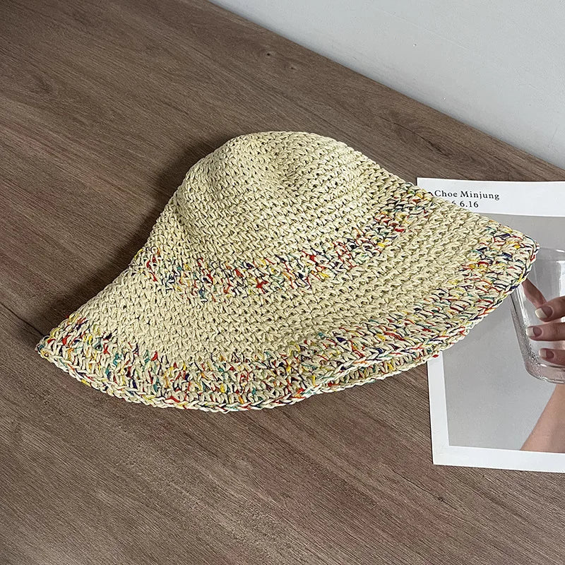 Summer Straw Sun Hats for Women Showing Face Small Bucket Hat Large Brim Sunshade and Sunscreen Seaside Beach Cap