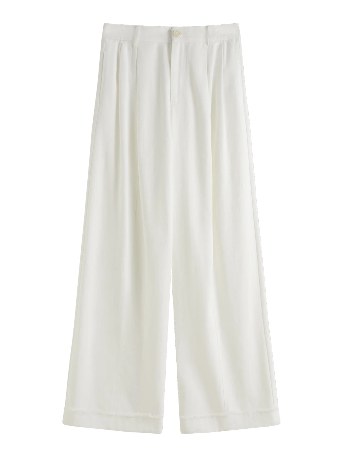 FSLE Women Beige Commuter Long Trousers Pleated Design All-Match High Waist Wide Leg Casual Pants Spring Trouser 25FS11049