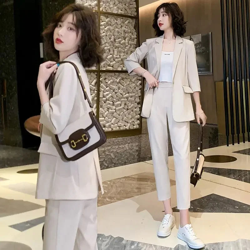 Two Piece Set Pants for Women Trouser Suit Pink Womens 2 Pant Sets Outfit Capris and Blazer Baggy with Sleeve Chic Elegant Cheap