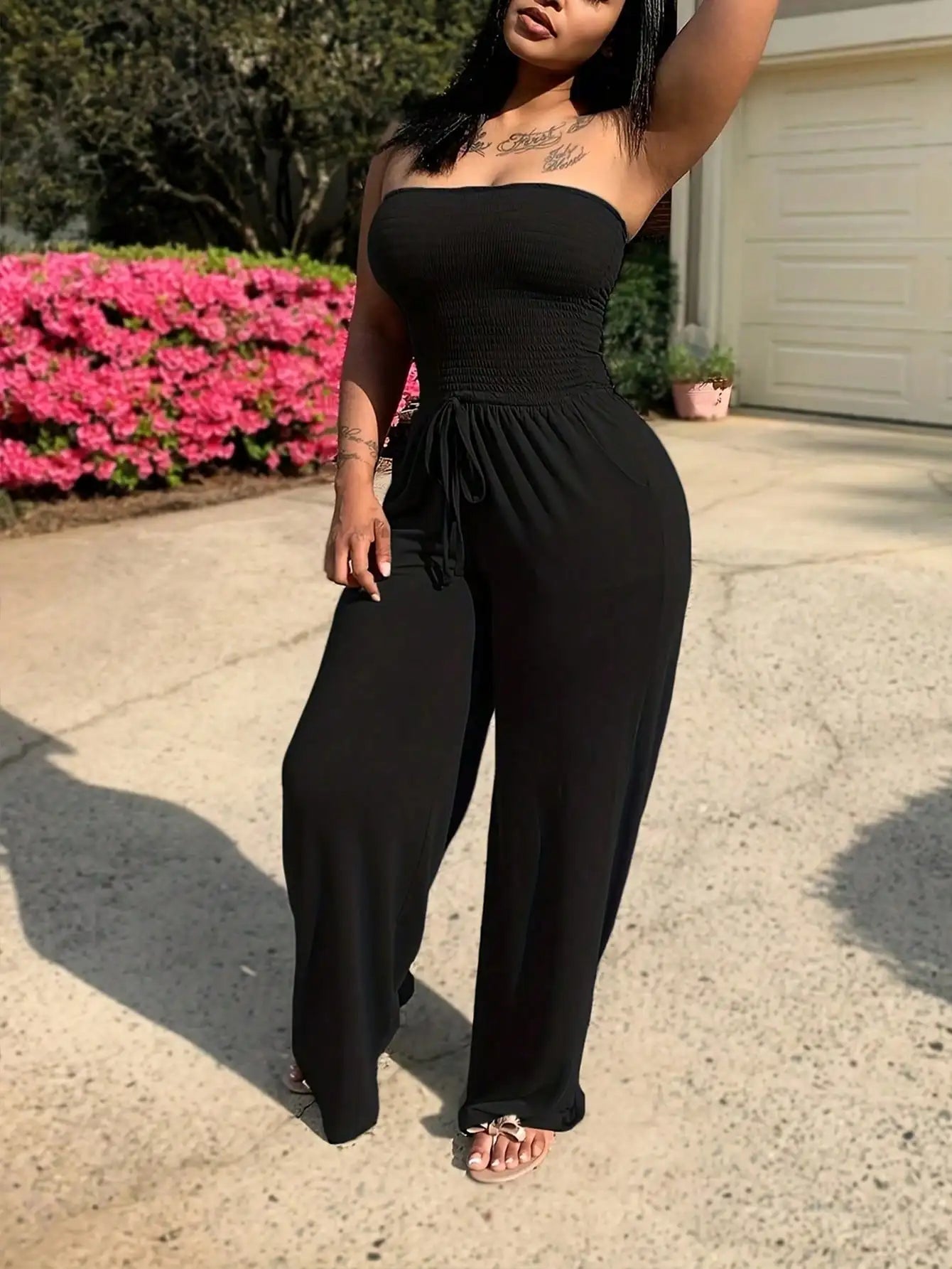 Women's Summer Jumpsuit Casual Strapless Romper Loose Sleeveless Overalls with Pockets Beach Jumpsuits 2025 Fashion Plus Size