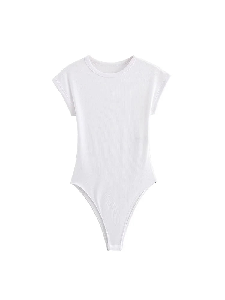 TFMLN Casual Basic Bodysuit For Women Summer New Short Sleeve Woman Simple Top Chic Bodycon Jumpsuit Romper Ladies 2025
