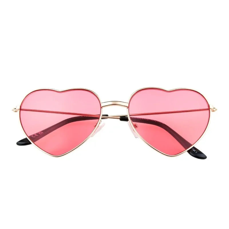 Ladies Pink Love Heart Shaped Sunglasses Women Girl Lolita Metal Frame Glasses Travel Fashion Womens Sunglass gafas de sol