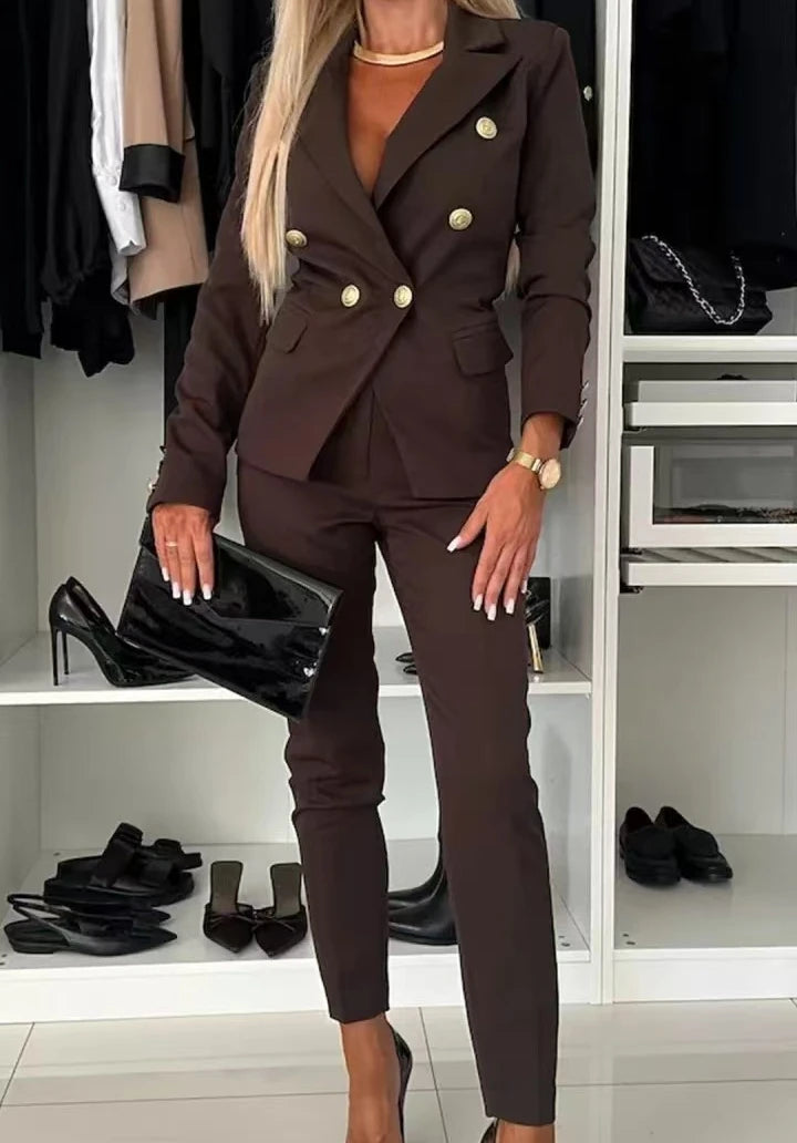 Two Piece Sets Woman Outfit 2025 Spring Solid Color Versatile Temperament Blazer Coat & Fashiona Casual Pocket Design Pants Set