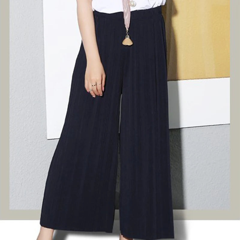 Wide leg pants pleated chiffon high waisted loose skirt pants with large hem and drape feeling, large size random linen spring/s