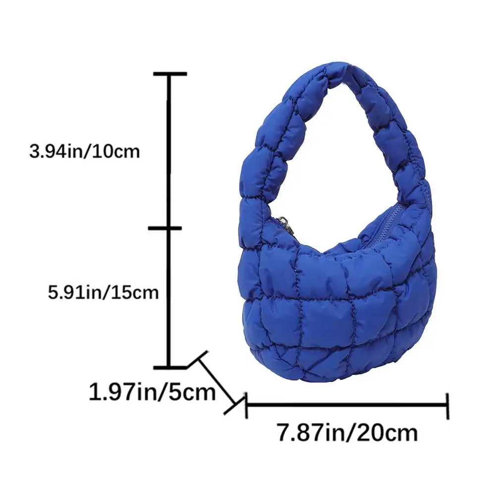 Korean Ruched Solid Underarm Bag Plaid Quilted Women Small Handbag Bubble Embroidered Ladies Shoulder Bag Winter Cotton Tote Bag