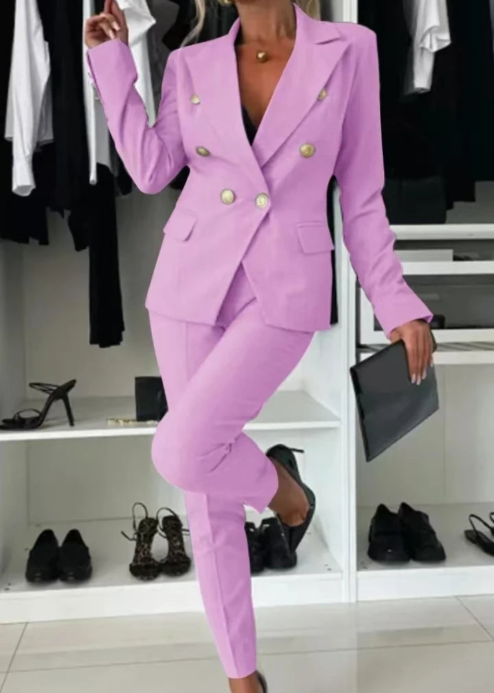 Two Piece Sets Woman Outfit 2025 Spring Solid Color Versatile Temperament Blazer Coat & Fashiona Casual Pocket Design Pants Set