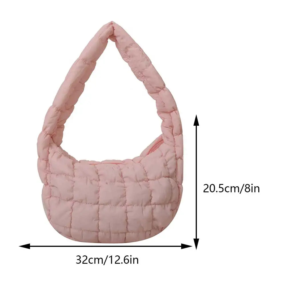 Korean Ruched Solid Underarm Bag Plaid Quilted Women Small Handbag Bubble Embroidered Ladies Shoulder Bag Winter Cotton Tote Bag