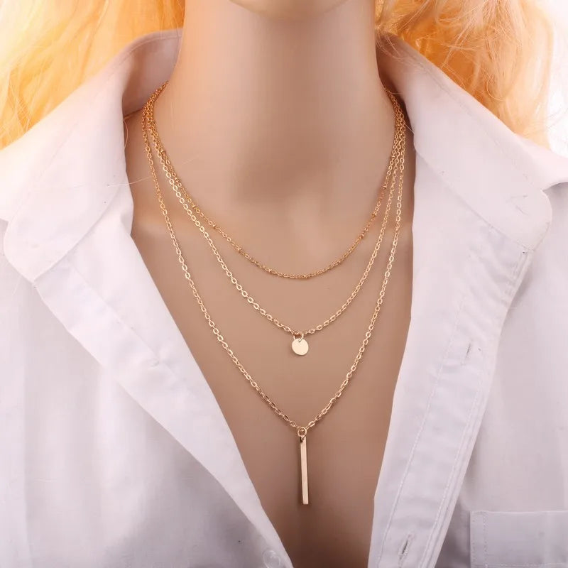 Multilayer Necklace 3 Layered Chain Necklaces & Pendant Women Gold Color Choker Necklaces 3 Layer Chain Jewelry New