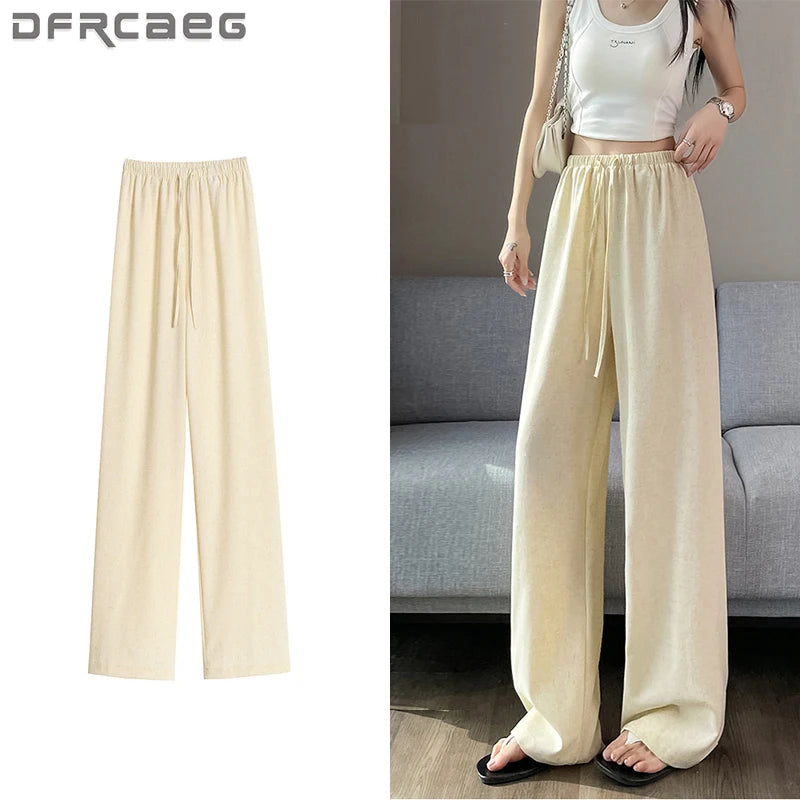 Linen Pants For Women Summer 2025 New Arrival High Waist Loose Casual Pants Trousers Korean Style Fashion Women's Pants