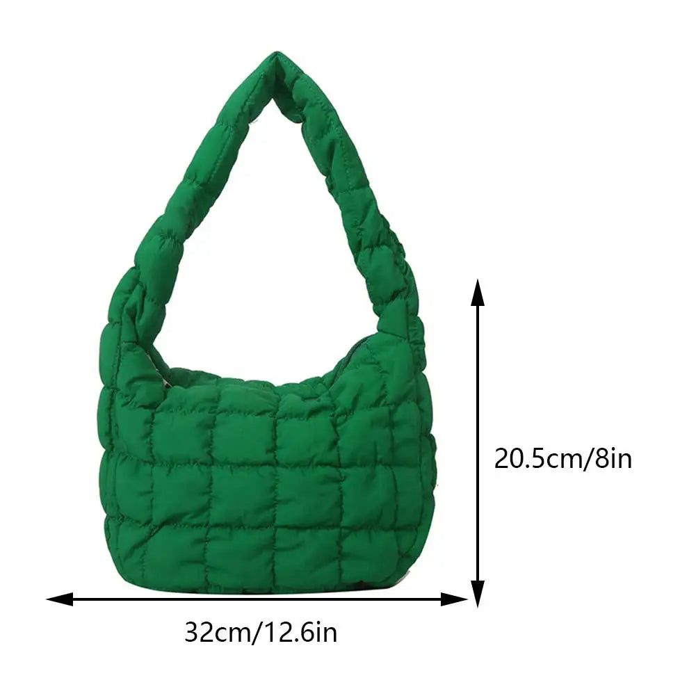 Korean Ruched Solid Underarm Bag Plaid Quilted Women Small Handbag Bubble Embroidered Ladies Shoulder Bag Winter Cotton Tote Bag