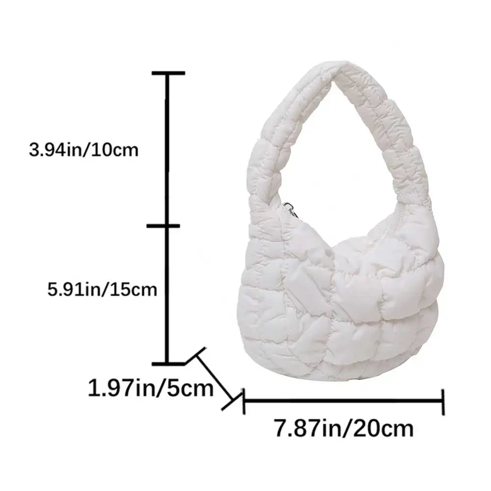 Korean Ruched Solid Underarm Bag Plaid Quilted Women Small Handbag Bubble Embroidered Ladies Shoulder Bag Winter Cotton Tote Bag