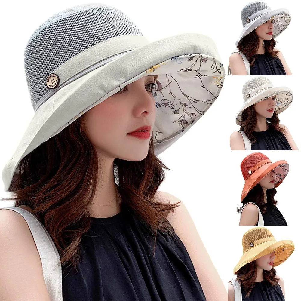 Summer Printed Wide Brim Hollow Breathable Hat For Women Holiday Beach Visor Panama Cap Sunscreen Sun Hat Summer Essentials