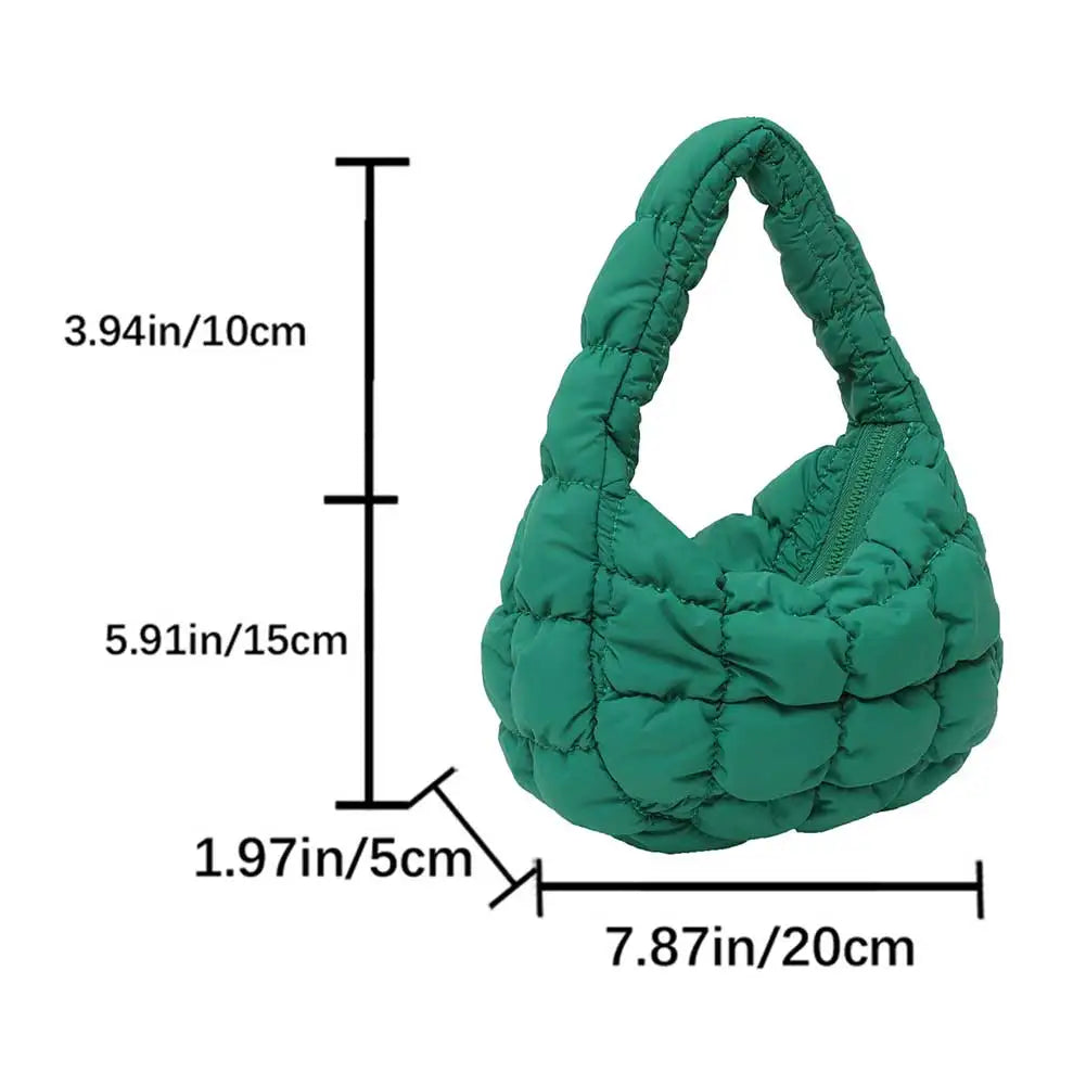 Korean Ruched Solid Underarm Bag Plaid Quilted Women Small Handbag Bubble Embroidered Ladies Shoulder Bag Winter Cotton Tote Bag