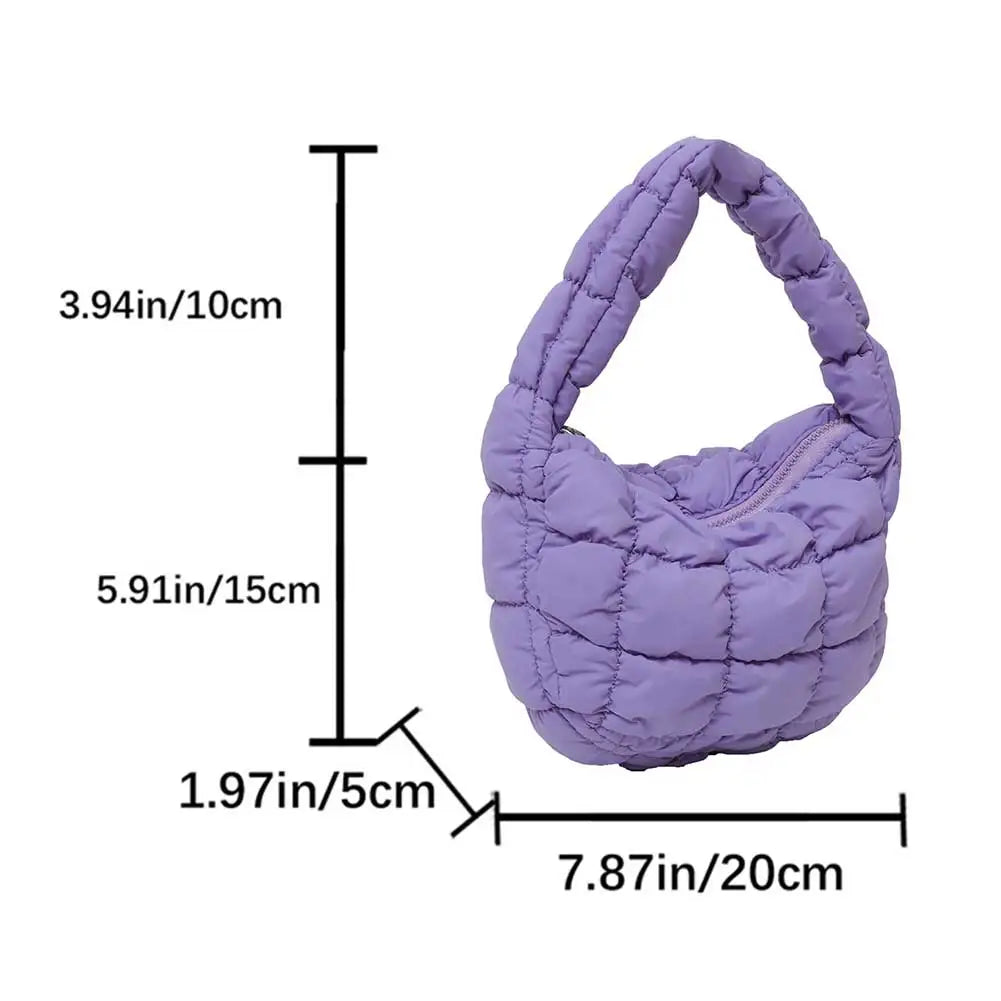 Korean Ruched Solid Underarm Bag Plaid Quilted Women Small Handbag Bubble Embroidered Ladies Shoulder Bag Winter Cotton Tote Bag