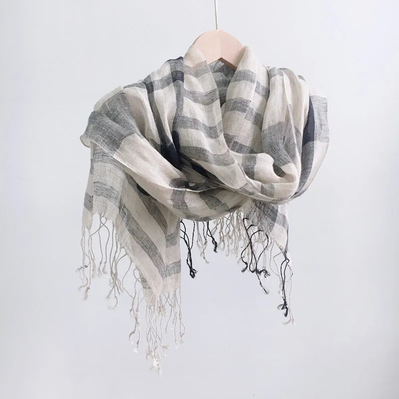 High Quality 100% Linen Scarf Plaid Shawl Four Seasons Scarves Muslim Scarves For Lady