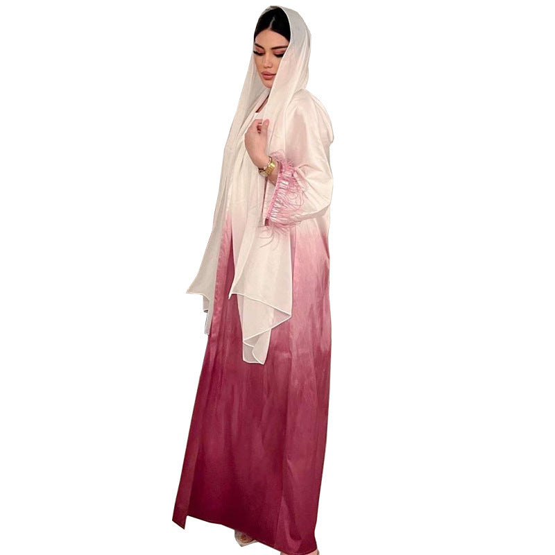 Gradient Fashion Feather Two-piece Set Dress