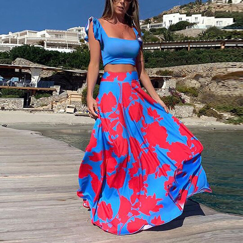 Flower Sleeveless Dress Two Piece Set