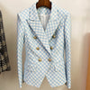 Fashionable Women's Double Breasted Braided Check Suit