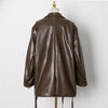 GALCAUR Brown Blazers For Women Notched Collar Long Sleeve Patchwork Pockets Lace Up High Street Coats Female  Fall Clothing