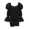 Black Puff Sleeve Chic Pencil Dress Woman Pleated Square Collar Sexy Short Dresses Elegant Party Slim Polyester Robe