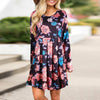 Elegant Floral Dresses for Women A-line Long Sleeve High Waist O-neck
