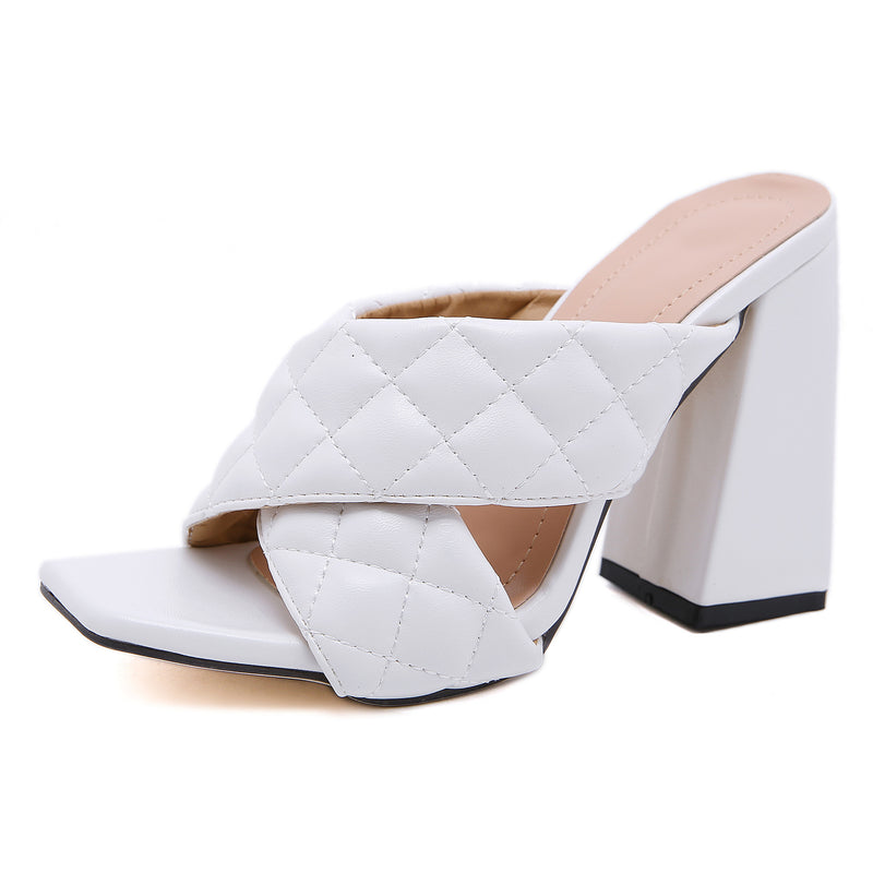Heels With Plaid Chunky Heels And Cross Pumps