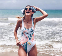 Amazon Europe And The United States New Ladies One-Piece Swimsuit Flamingo Print Bikini Open Back Swimwear Bikini