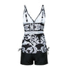 European And American Plus Size Printing Split Boxer Black Pants Bikini Ladies Swimwear Swimwear
