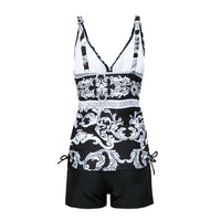 European And American Plus Size Printing Split Boxer Black Pants Bikini Ladies Swimwear Swimwear