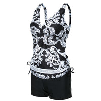 European And American Plus Size Printing Split Boxer Black Pants Bikini Ladies Swimwear Swimwear
