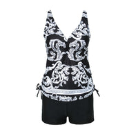 European And American Plus Size Printing Split Boxer Black Pants Bikini Ladies Swimwear Swimwear
