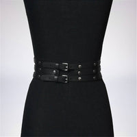 Women Black Leather Waist Belts Sexy Body Harness 3 Layer PU Metal Hoop Patchwork Rivet Belt for Lady