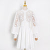 Fashion Temperament Stand Collar Lantern Sleeve Design Sexy Lace Perspective Short Dress