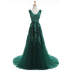Robe De Soiree SSYFashion Sexy Backless Long Evening Dresses The Bride Elegant Banquet Green Lace V-neck Formal Party Gown