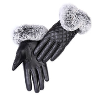 Ladies Fur Ball Pu Gloves Winter Plus Velvet Cute Gloves Touch Screen Touch Warm Gloves Factory Direct Sales