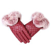 Ladies Fur Ball Pu Gloves Winter Plus Velvet Cute Gloves Touch Screen Touch Warm Gloves Factory Direct Sales