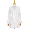 European And American Fashion Sexy Deep V-neck Solid Color Waist Slimming Dress