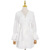 European And American Fashion Sexy Deep V-neck Solid Color Waist Slimming Dress
