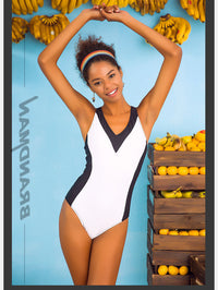 Ladies Black And White Backless Swimwear