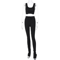 Womens Two Piece Matching Set Cropped Top With Stacked Pants