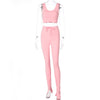 Womens Two Piece Matching Set Cropped Top With Stacked Pants